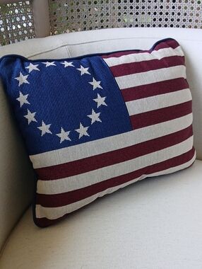 Goodwin Weavers FIRST US FLAG Red Blue 13 Star Tapestry Pillow 16x13" Betsy Ross
